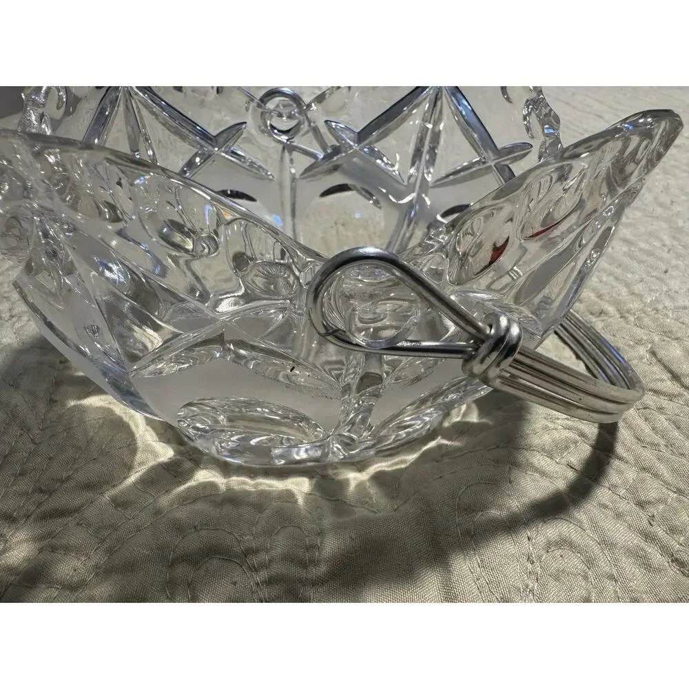 Vintage Crystal Bowel Dish with Silver Tone Handle Basket